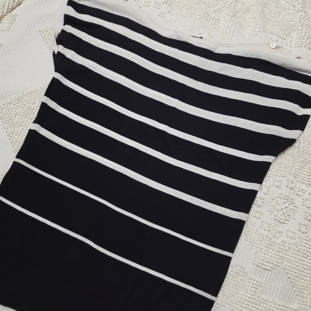 White House Black Market Short Sleeve Striped Sweater Black/White Small Elevated